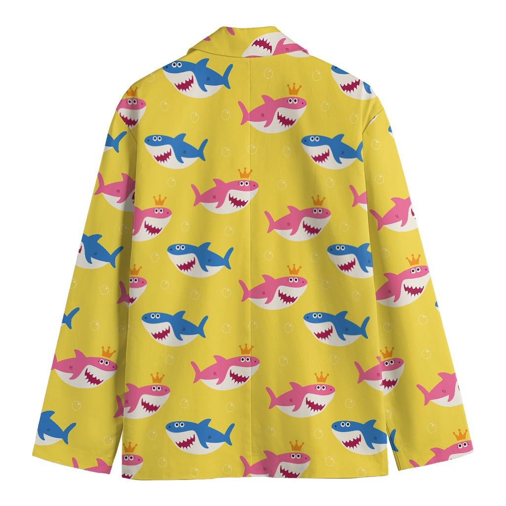 Pink And Blue Shark Pattern Print Men's Cotton Blazer