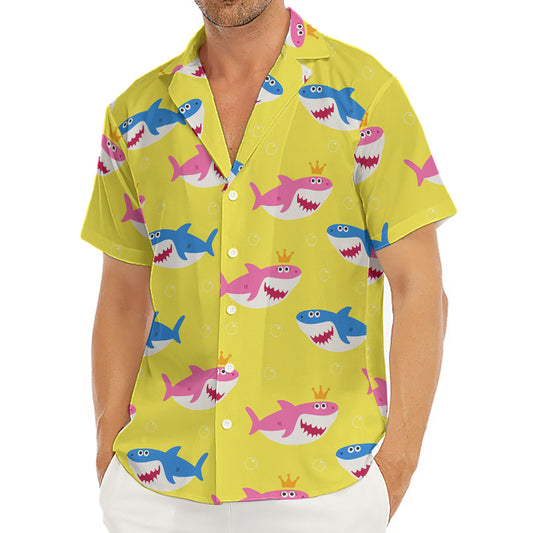 Pink And Blue Shark Pattern Print Men's Deep V-Neck Shirt