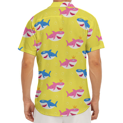 Pink And Blue Shark Pattern Print Men's Deep V-Neck Shirt