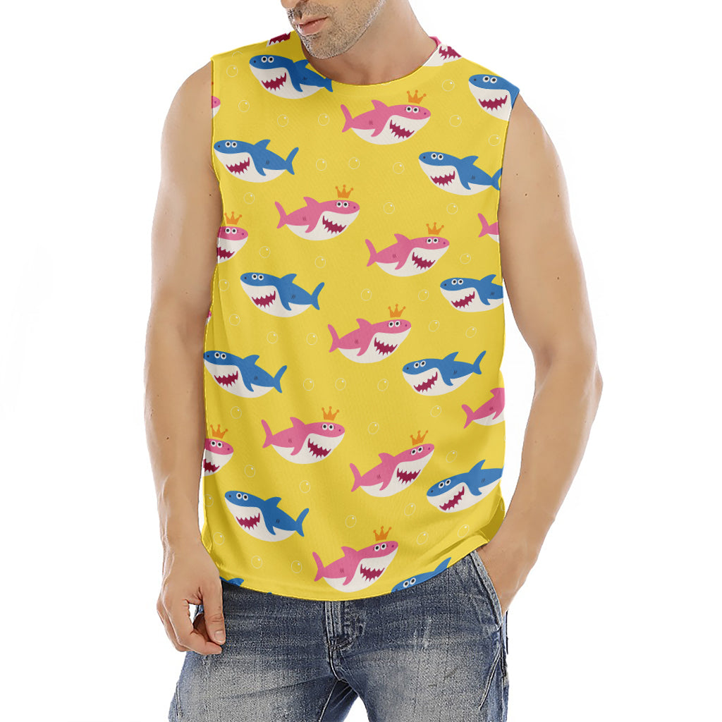 Pink And Blue Shark Pattern Print Men's Fitness Tank Top