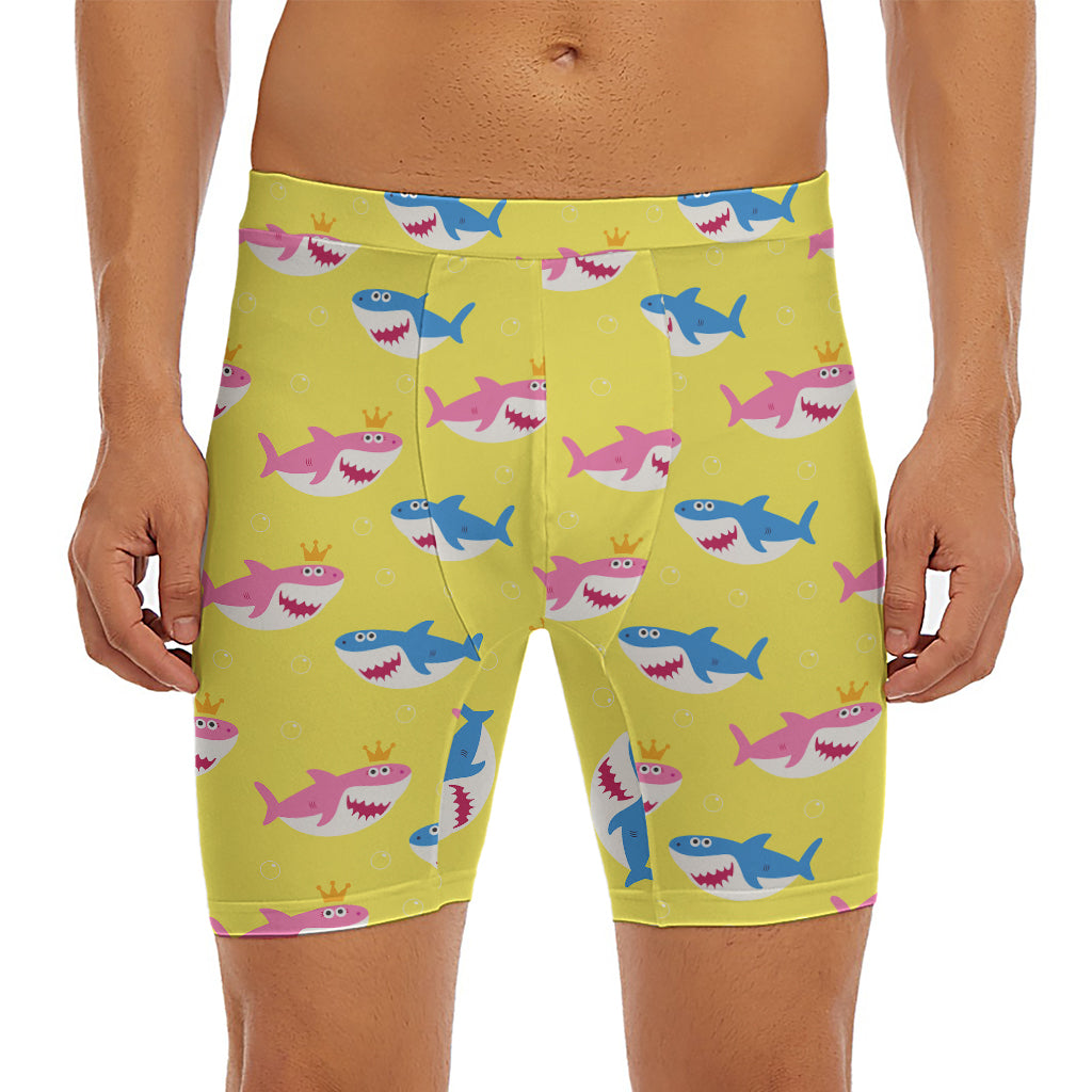 Pink And Blue Shark Pattern Print Men's Long Boxer Briefs