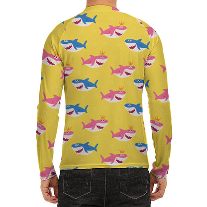 Pink And Blue Shark Pattern Print Men's Long Sleeve Rash Guard