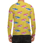 Pink And Blue Shark Pattern Print Men's Long Sleeve Rash Guard