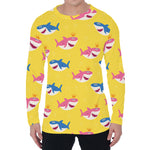 Pink And Blue Shark Pattern Print Men's Long Sleeve T-Shirt