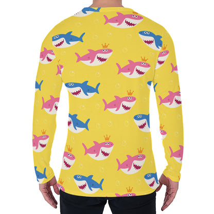 Pink And Blue Shark Pattern Print Men's Long Sleeve T-Shirt