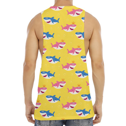 Pink And Blue Shark Pattern Print Men's Muscle Tank Top