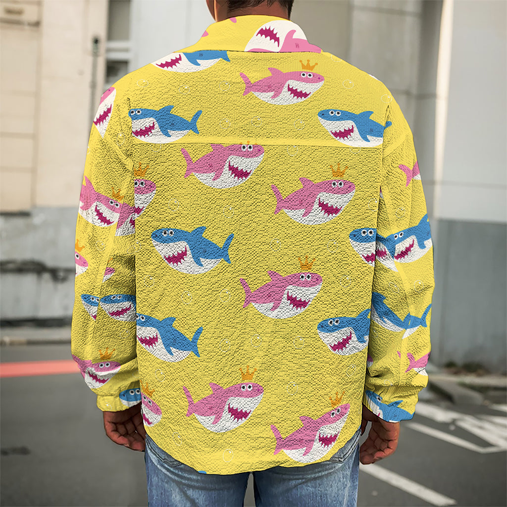 Pink And Blue Shark Pattern Print Men's Shirt Jacket