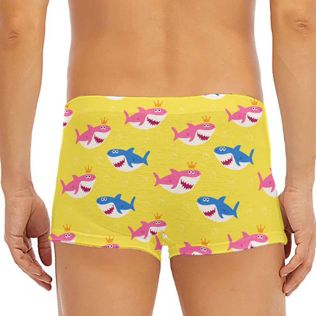 Pink And Blue Shark Pattern Print Men's Short Boxer Briefs
