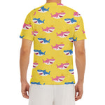 Pink And Blue Shark Pattern Print Men's Short Sleeve Rash Guard