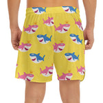 Pink And Blue Shark Pattern Print Men's Split Running Shorts