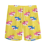 Pink And Blue Shark Pattern Print Men's Sports Shorts