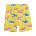 Pink And Blue Shark Pattern Print Men's Sports Shorts