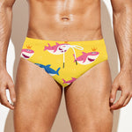 Pink And Blue Shark Pattern Print Men's Swim Briefs