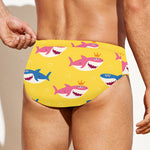 Pink And Blue Shark Pattern Print Men's Swim Briefs