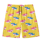 Pink And Blue Shark Pattern Print Men's Swim Trunks