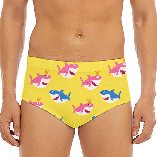 Pink And Blue Shark Pattern Print Men's Triangle Swim Briefs