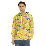 Pink And Blue Shark Pattern Print Men's Velvet Pullover Hoodie
