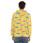 Pink And Blue Shark Pattern Print Men's Velvet Pullover Hoodie