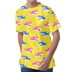 Pink And Blue Shark Pattern Print Men's Velvet T-Shirt