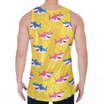 Pink And Blue Shark Pattern Print Men's Velvet Tank Top