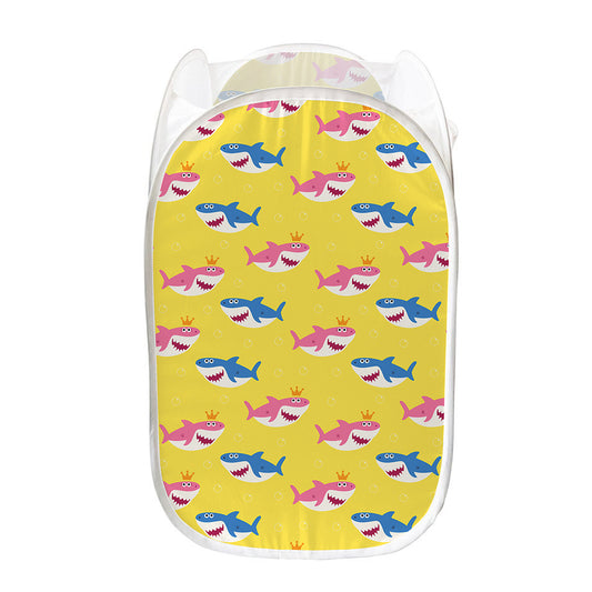 Pink And Blue Shark Pattern Print Mesh Laundry Hamper