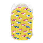 Pink And Blue Shark Pattern Print Mesh Laundry Hamper