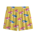 Pink And Blue Shark Pattern Print Mesh Shorts