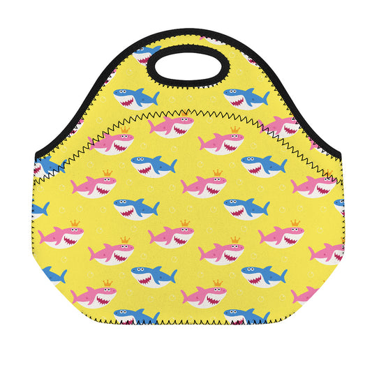 Pink And Blue Shark Pattern Print Neoprene Lunch Bag