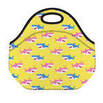 Pink And Blue Shark Pattern Print Neoprene Lunch Bag