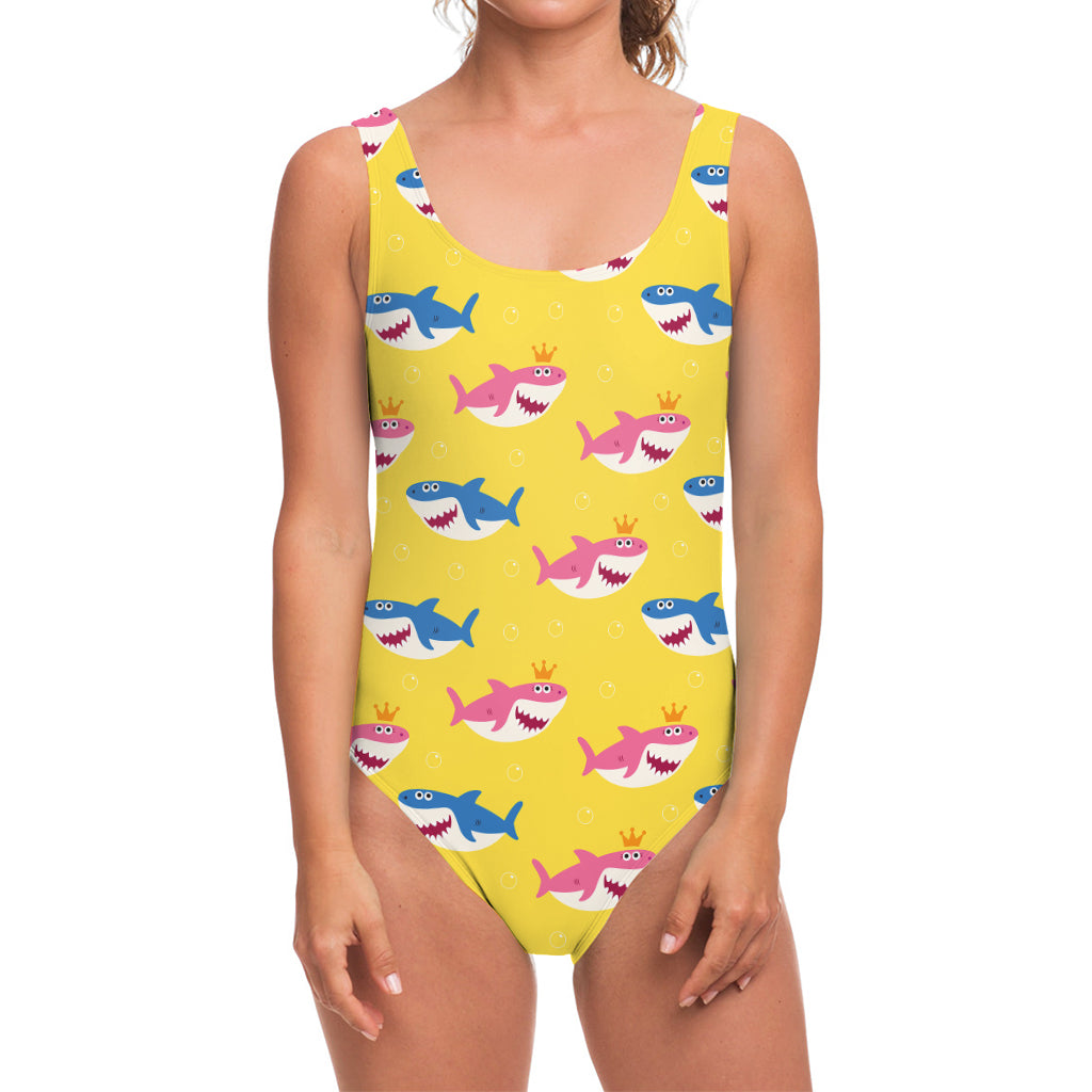 Pink And Blue Shark Pattern Print One Piece Swimsuit