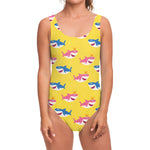 Pink And Blue Shark Pattern Print One Piece Swimsuit