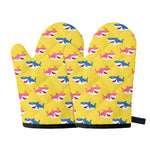 Pink And Blue Shark Pattern Print Oven Mitts