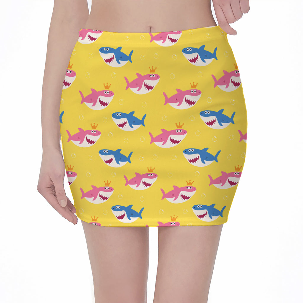 Pink And Blue Shark Pattern Print Pencil Mini Skirt