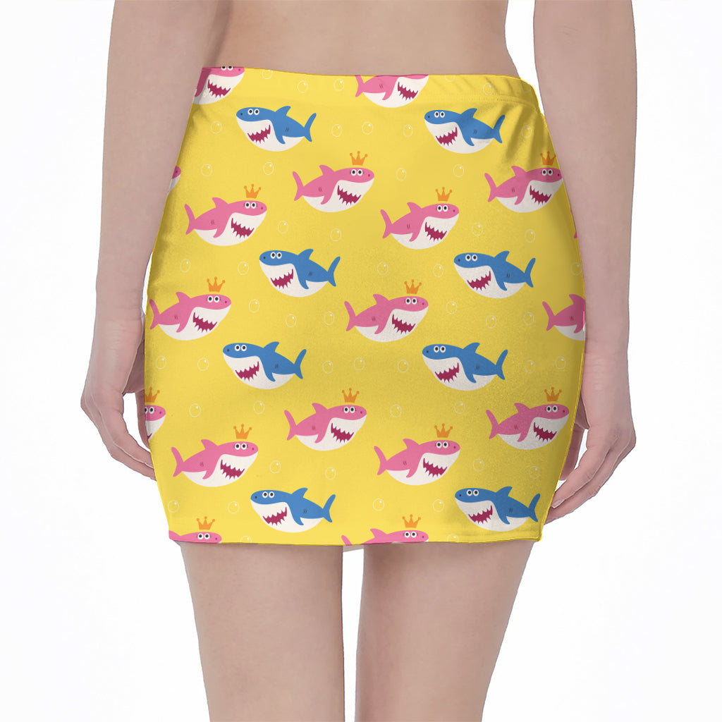 Pink And Blue Shark Pattern Print Pencil Mini Skirt