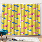 Pink And Blue Shark Pattern Print Pencil Pleat Curtains