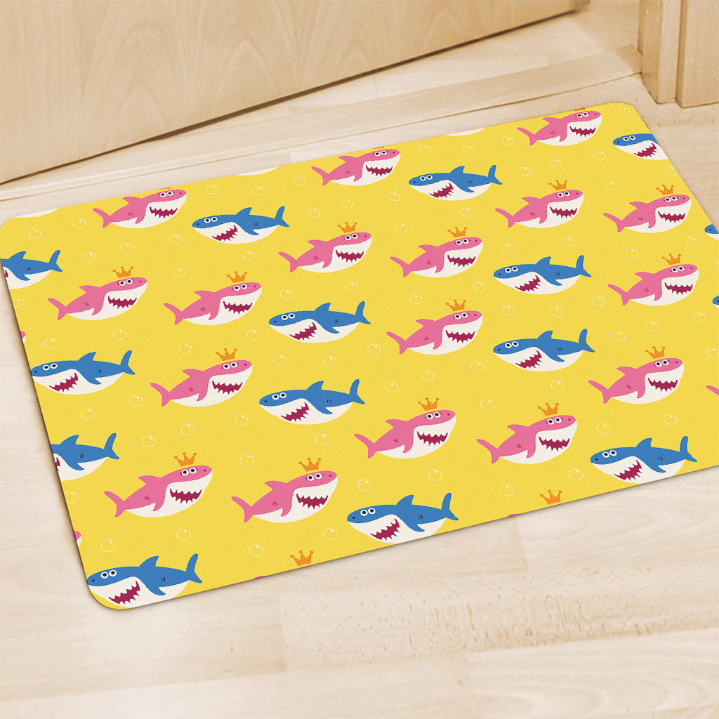 Pink And Blue Shark Pattern Print Polyester Doormat