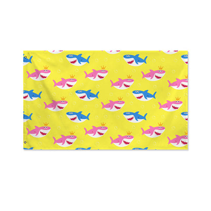 Pink And Blue Shark Pattern Print Polyester Flag