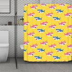 Pink And Blue Shark Pattern Print Polyester Shower Curtain