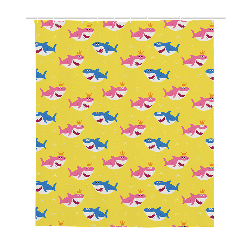 Pink And Blue Shark Pattern Print Polyester Shower Curtain