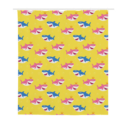 Pink And Blue Shark Pattern Print Polyester Shower Curtain