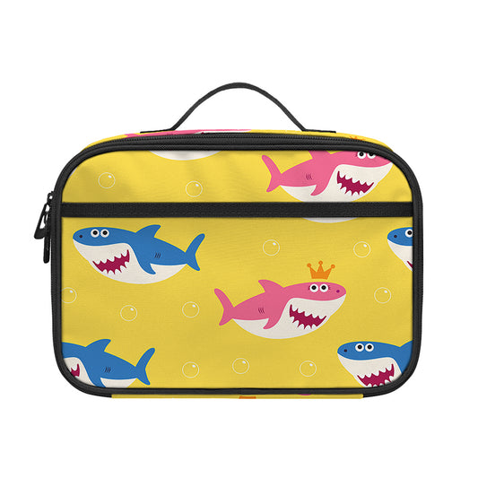 Pink And Blue Shark Pattern Print Portable Lunch Bag