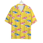 Pink And Blue Shark Pattern Print Rayon Hawaiian Shirt