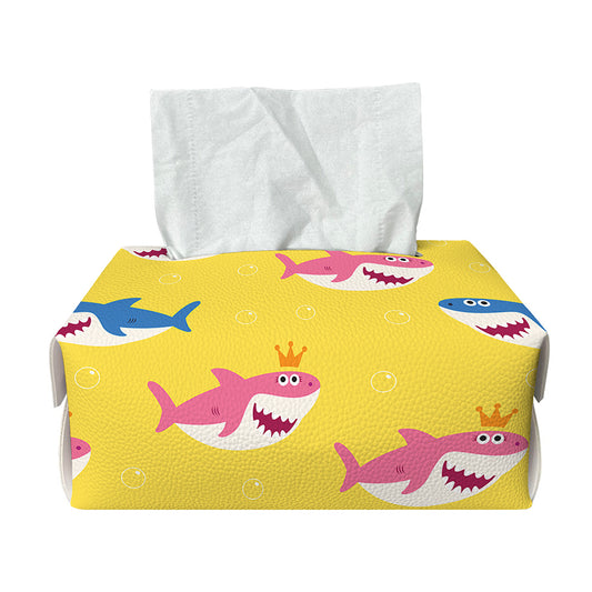 Pink And Blue Shark Pattern Print Rectangle Tissue Box Cover