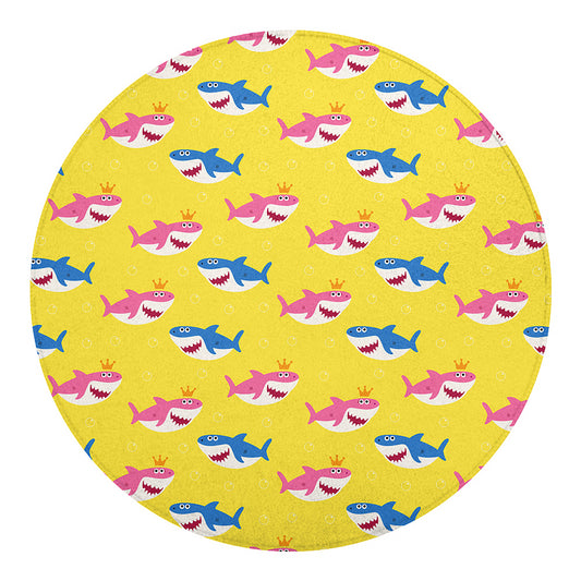 Pink And Blue Shark Pattern Print Round Blanket