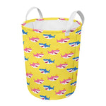 Pink And Blue Shark Pattern Print Round Laundry Basket