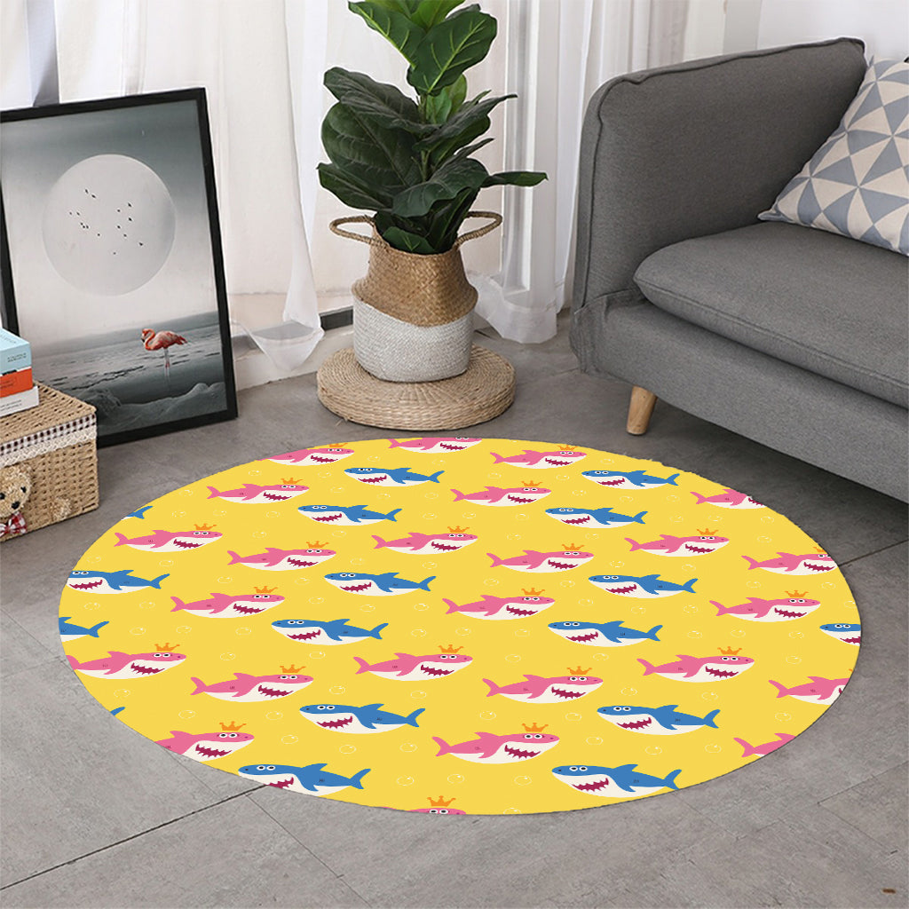 Pink And Blue Shark Pattern Print Round Rug