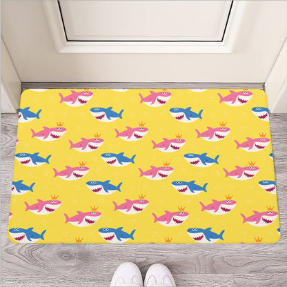 Pink And Blue Shark Pattern Print Rubber Doormat