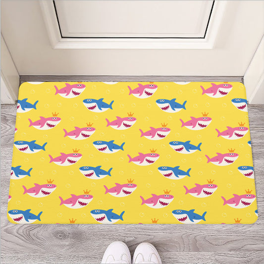 Pink And Blue Shark Pattern Print Rubber Doormat