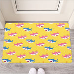 Pink And Blue Shark Pattern Print Rubber Doormat