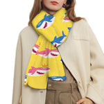 Pink And Blue Shark Pattern Print Scarf